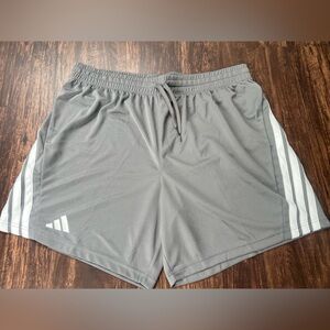 Adidas 3 Stripe Shorts Mens Size 2XL Gray Solid Logo Zipper Pockets KB9097 NWT